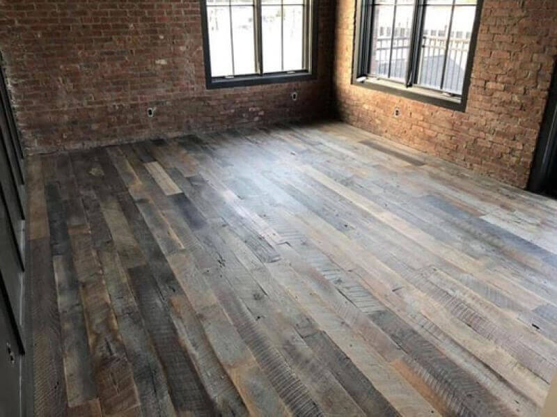 Rustic oak wood flooring.