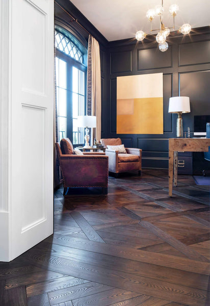 Office with parquet flooring that won NWFA Wood Floor of the Year in 2019.