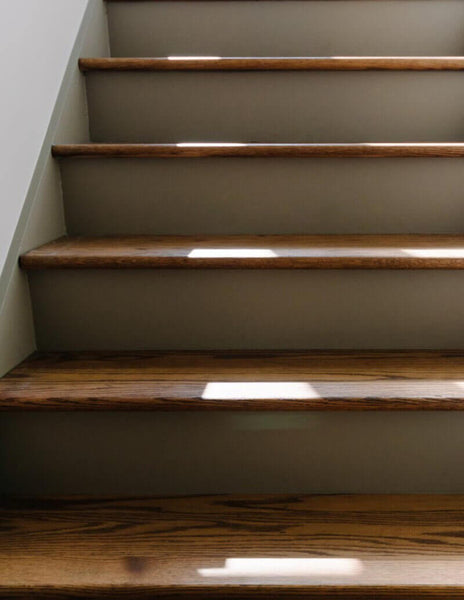 Sun on wooden stair case finished with Rubio Monocoat.