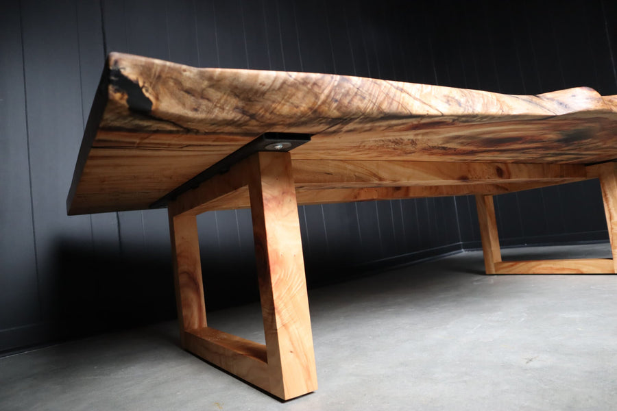 The underside of a coffee table made from camphor wood.