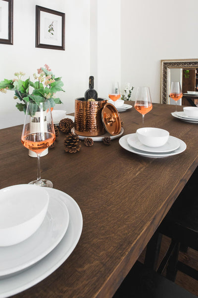 A handcrafted white oak table finished with Rubio Monocoat Oil Plus 2C "Black".