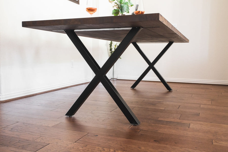 Underside of a modern white oak table finished with Rubio Monocoat Oil Plus 2C hardwax oil wood stain and finish.