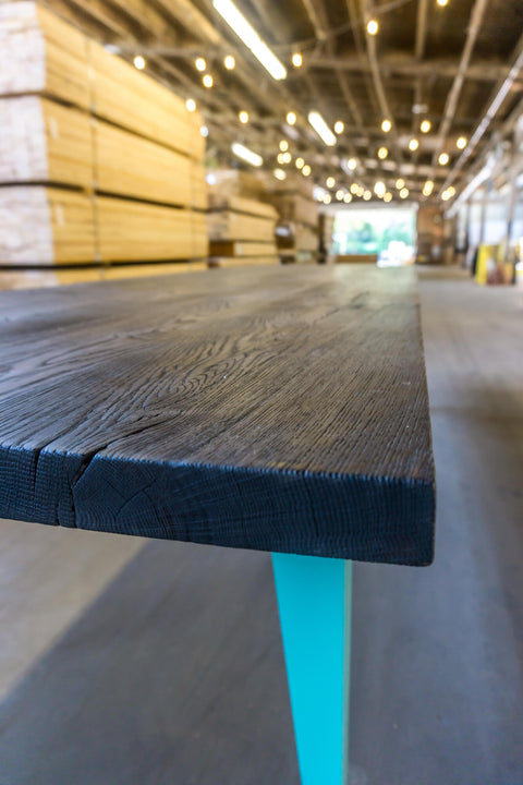 Charred white oak dining table finished with Rubio Monocoat Oil Plus 2C.