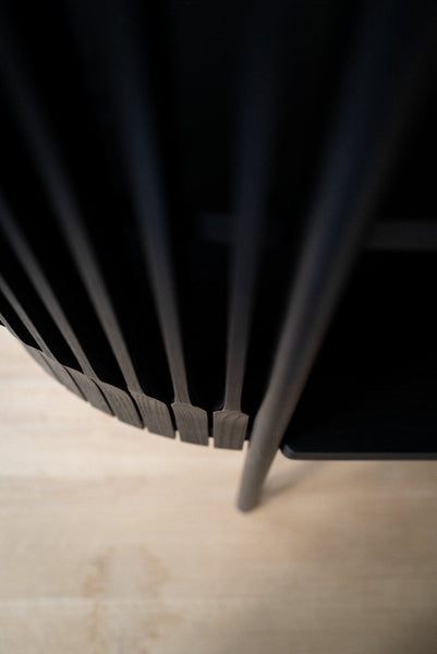 Intricate wood details on a sideboard finished with Rubio Monocoat hardwax oil wood stain and finish.