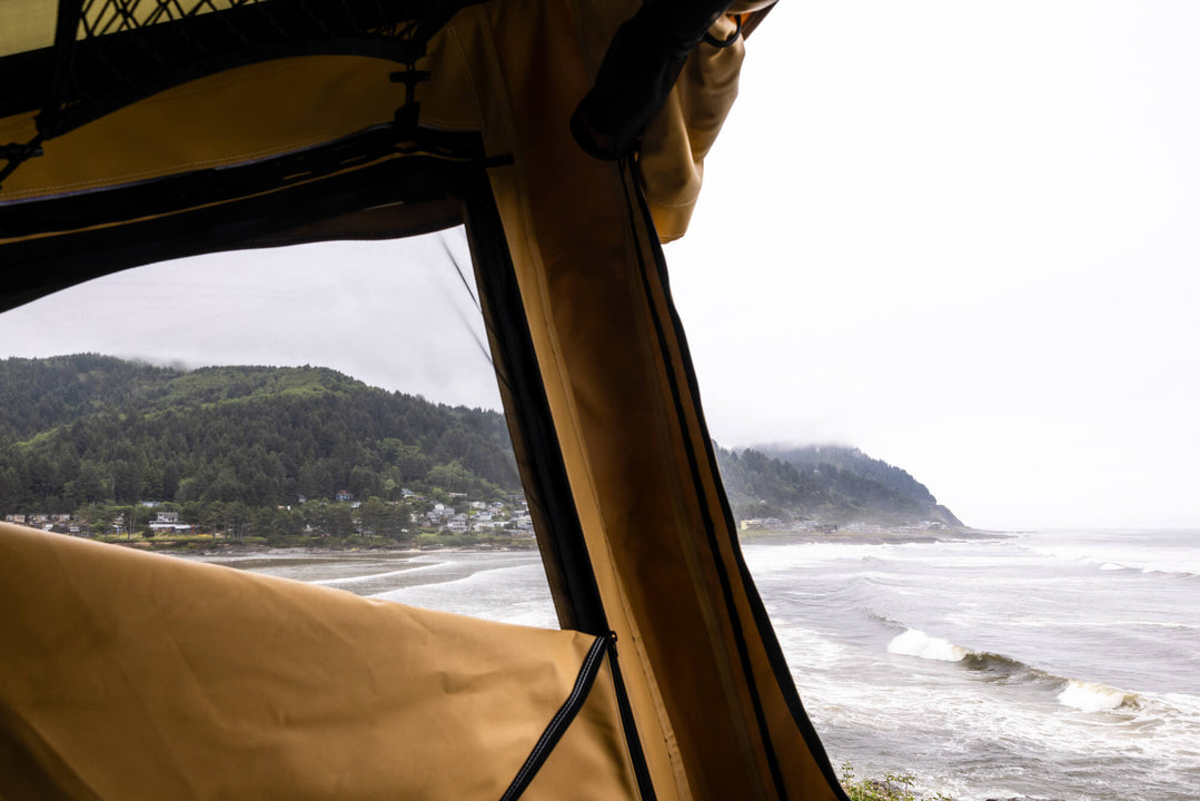 View out of a custom sprinter van tent.