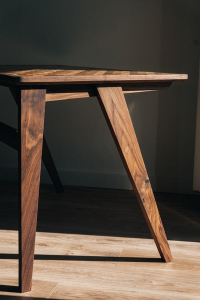 A wider view of a contemporary walnut desk finished with Rubio Monocoat hardwax oil.