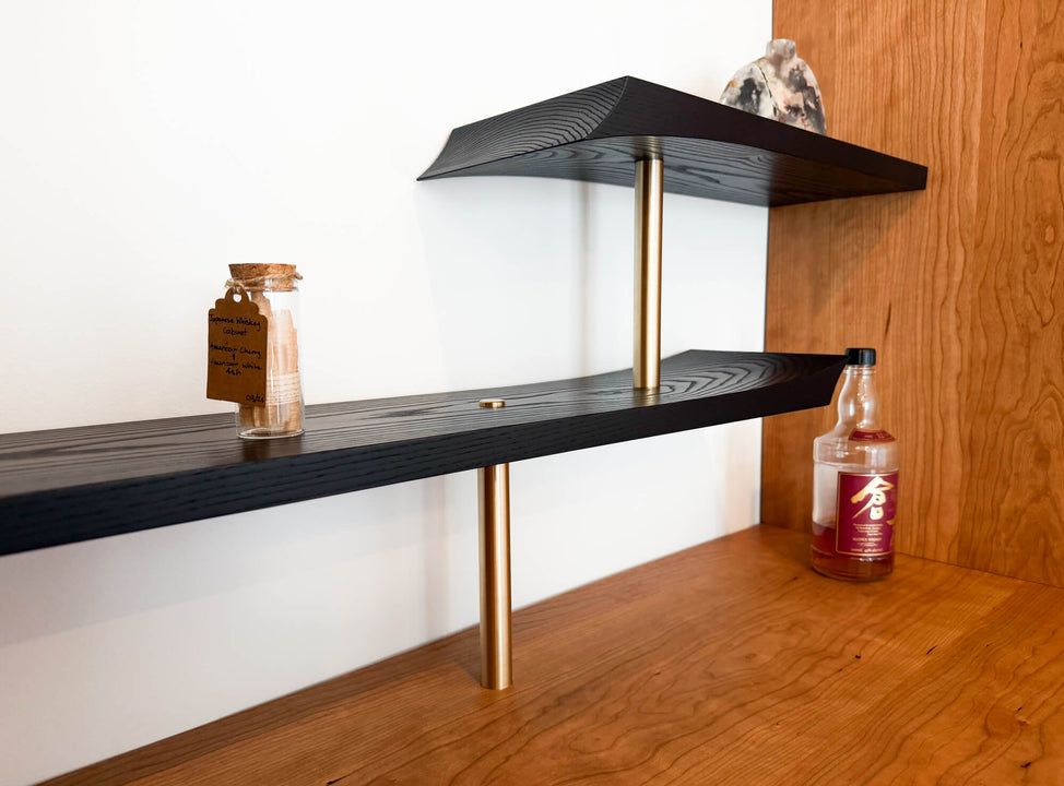 Sculpted ash shelving finished with Rubio Monocoat Precolor Easy "Intense Black" and Oil Plus 2C "Black".