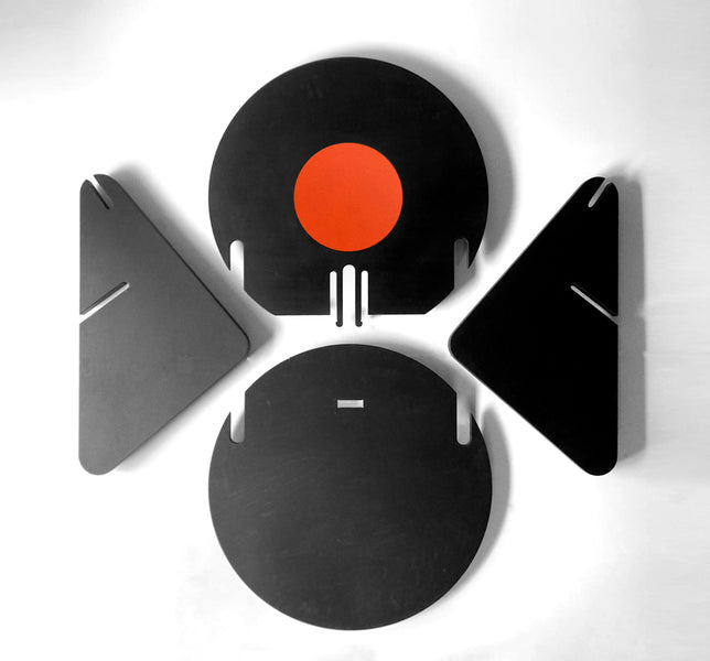 Pieces of a modern Japanese-inspired chair.