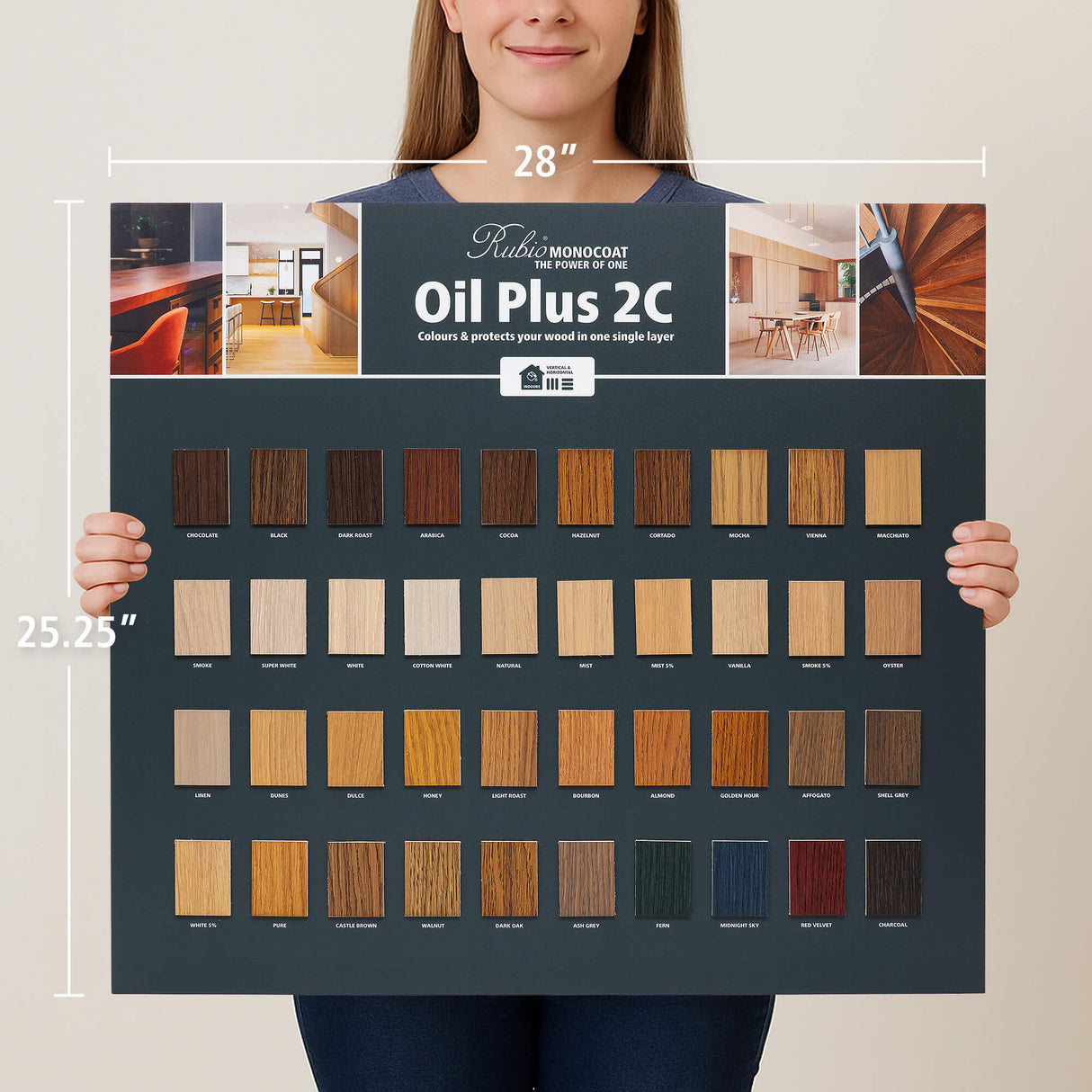 Oil Plus 2C Topcard Colour Board being help by woman
