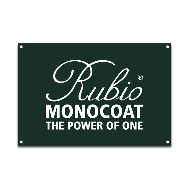Banner with the Rubio Monocoat logo and "Power of One" tagline on a green background