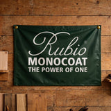 Rubio Monocoat banner on a wooden wall