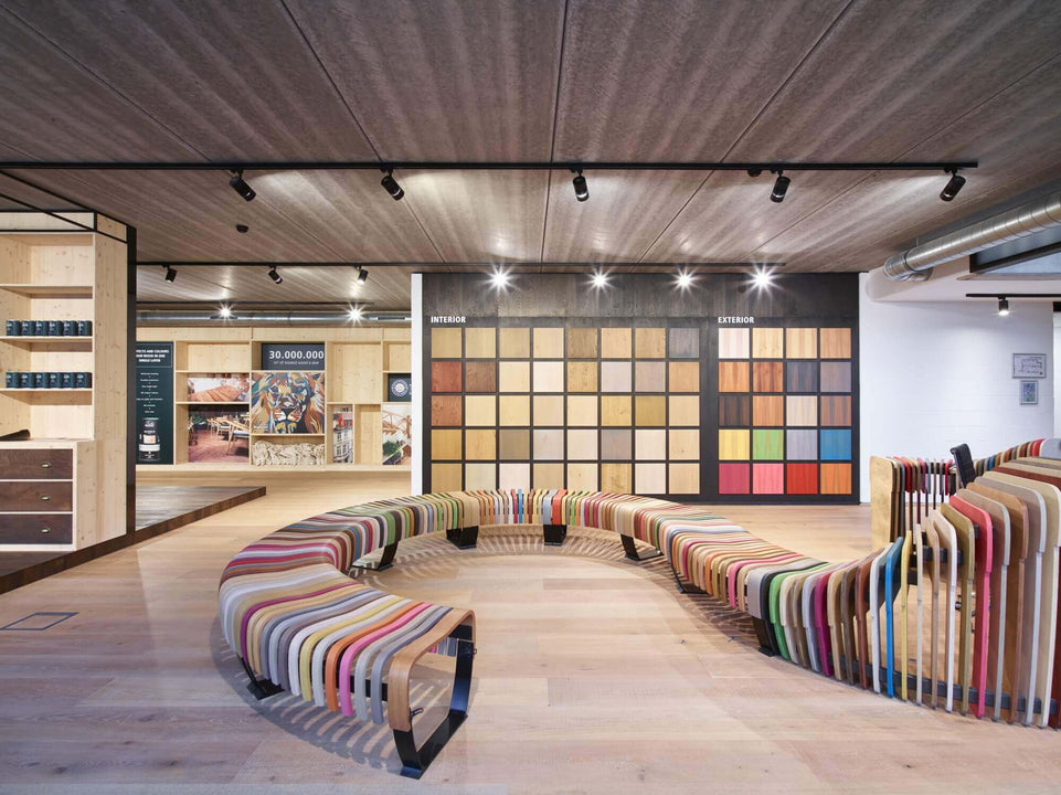 The showroom at the Rubio Monocoat headquarters in Belgium.