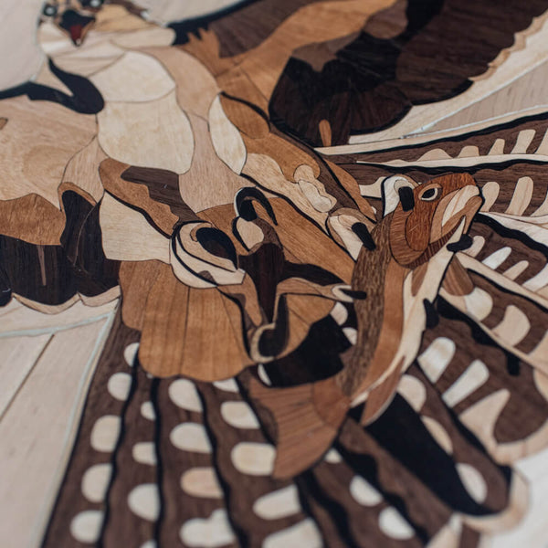 Detail shot of an osprey finished with Rubio Monocoat hardwax oil wood finish.