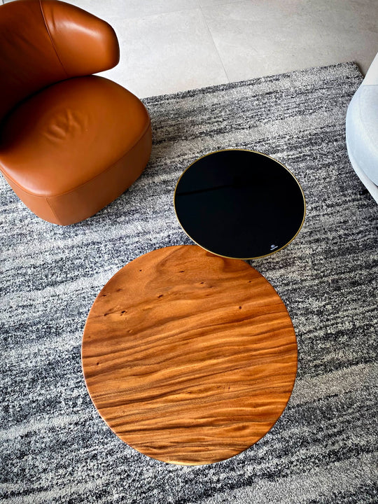 Custom wood coffee table made from Monkey Pod wood and finished using Rubio Monocoat Oil Plus 2C single layer wood stain and finish.