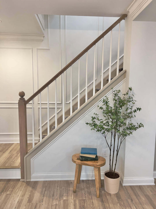 An entire staircase with a white oak railing finished with Precolor Easy and Oil Plus 2C.