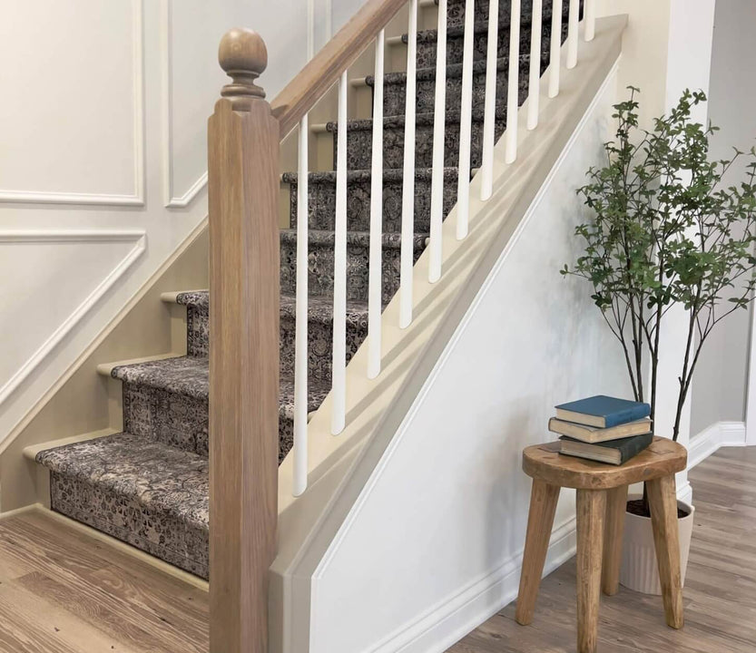 White oak stair railing post.
