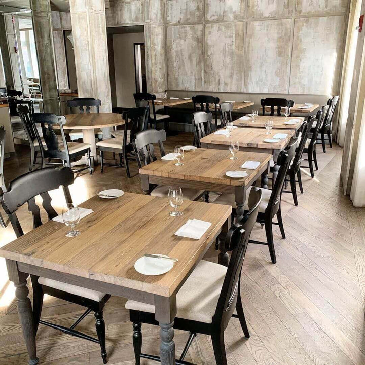 White oak tables and chairs finished with Rubio Monocoat.