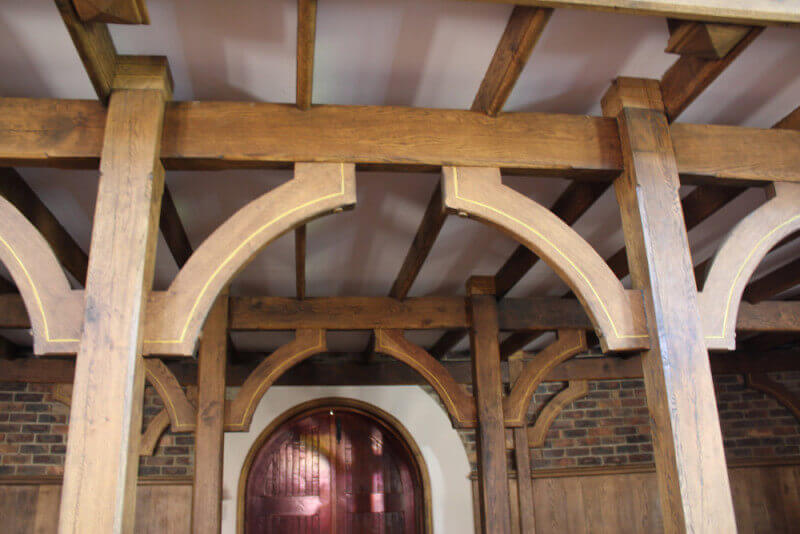 Wooden architectural details in a church.
