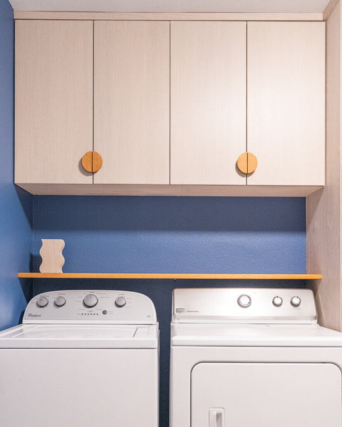 Laundry room makeover features Rubio Monocoat products to protect the wood.