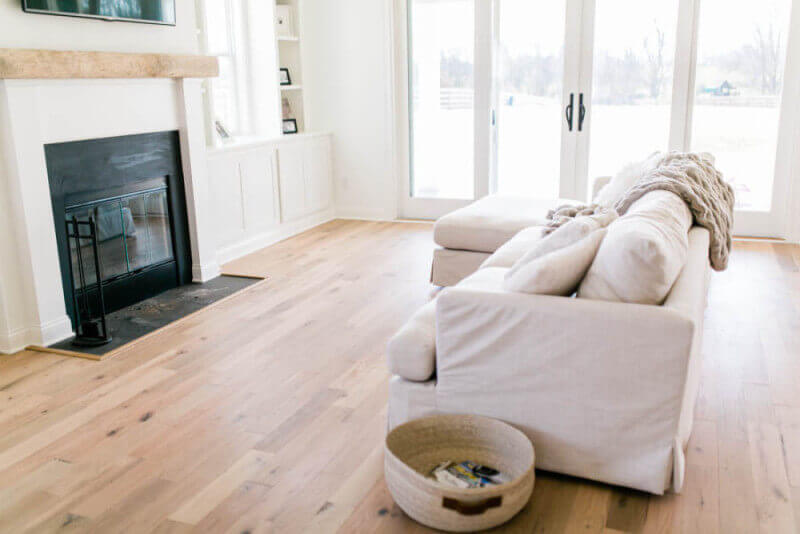 Reclaimed oak floor finished with Rubio Monocoat products.