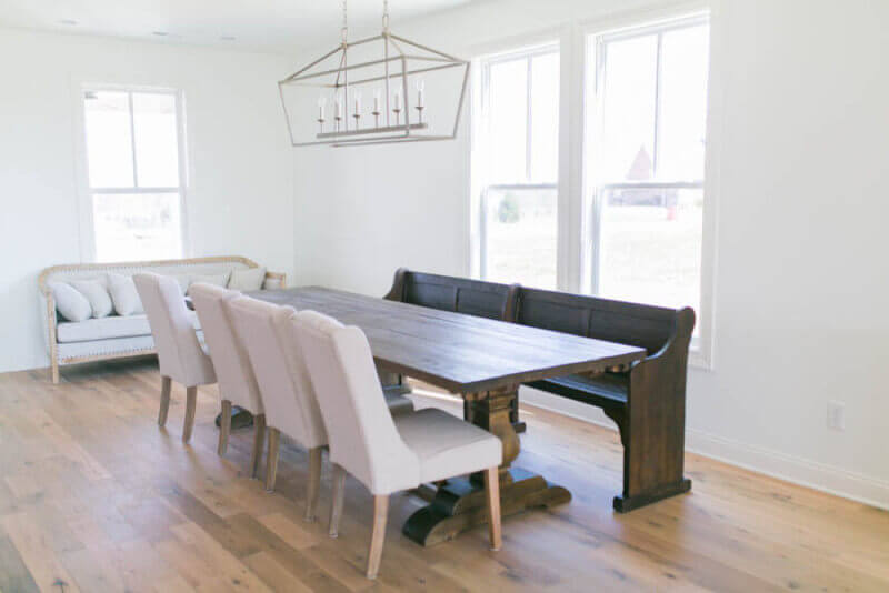 Dining room with wood floors finished with Rubio Monocoat.