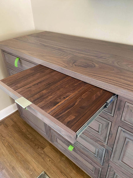 Unique feature in solid walnut buffet finished with Rubio Monocoat.