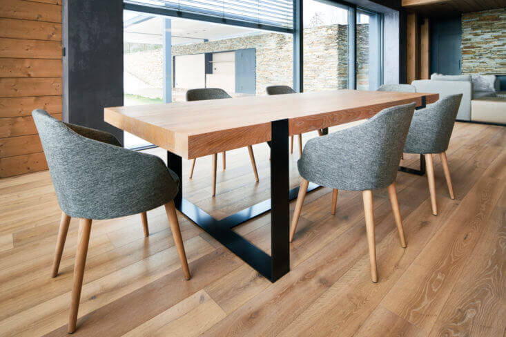 European oak hardwood flooring and dining table.