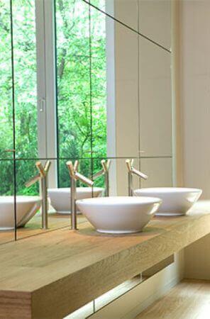 Modern wooden bathroom sink finished with Rubio Monocoat.