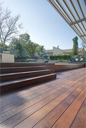 A wooden deck finished with eco-friendly hardwax oil wood finish.