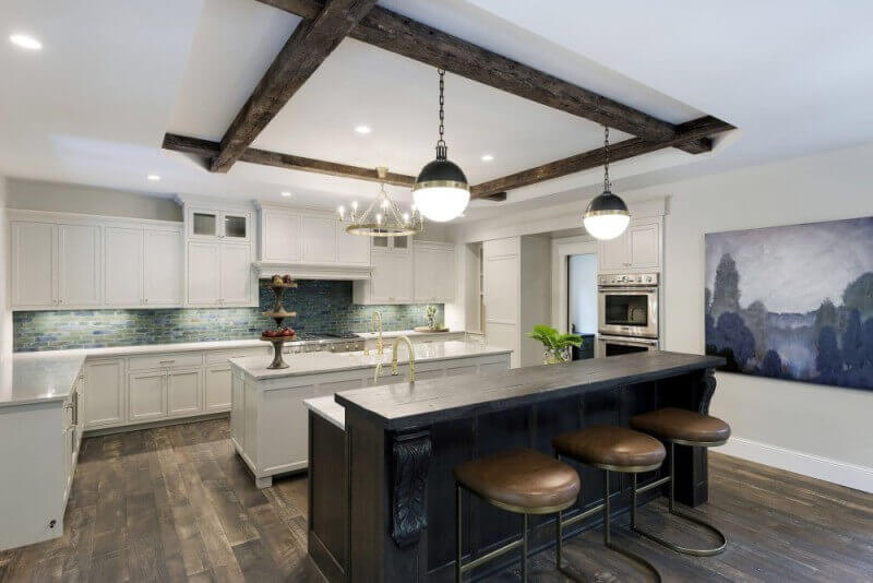 Kitchen with red oak hardwood floors finished with Rubio Monocoat.