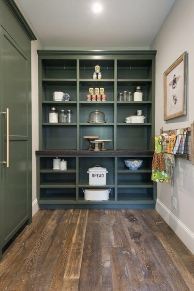 Pantry with rustic wooden floors finished with Rubio Monocoat.