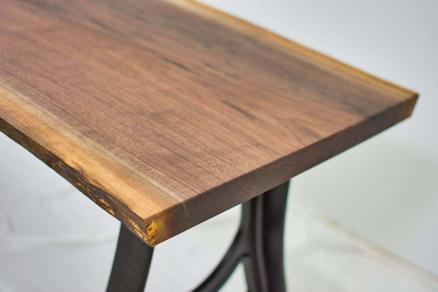 Beautiful live edge on this walnut desk finished with a hardwax oil from Rubio Monocoat.