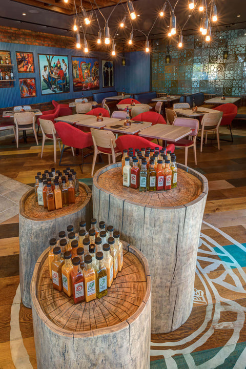 Rubio Monocoat wood finish on fixtures in a restaurant.