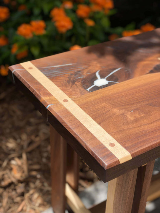 Hard maple inlaid in walnut secured with dowels finished with Rubio Monocoat Oil Plus 2C.