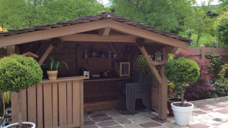 A small renovated wood cabin chalet.