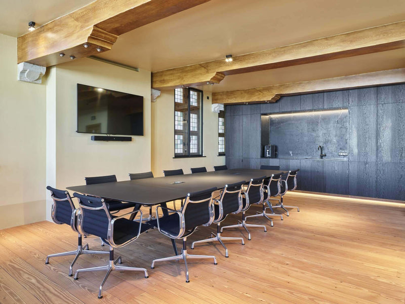 Office floors made from wood.