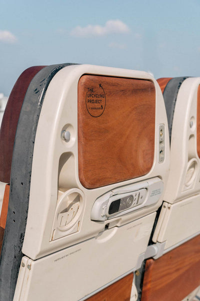 The back of a recycled Singapore Airline seat.
