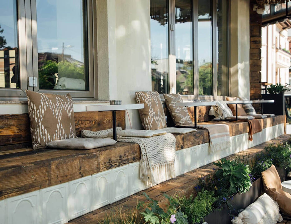 Wood stepped patio finished with oil wood finish.