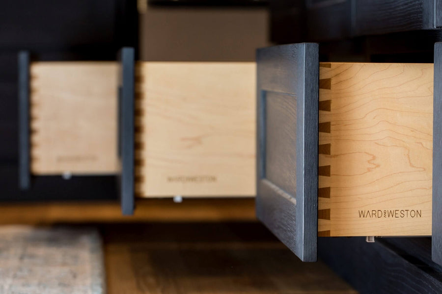 Dovetail drawers with a hardwax oil wood finish on them.