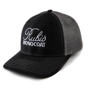 Black and charcoal Rubio Monocoat mesh trucker hat